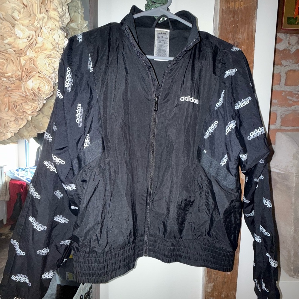 Adidas Black Logo Windbreaker Jacket